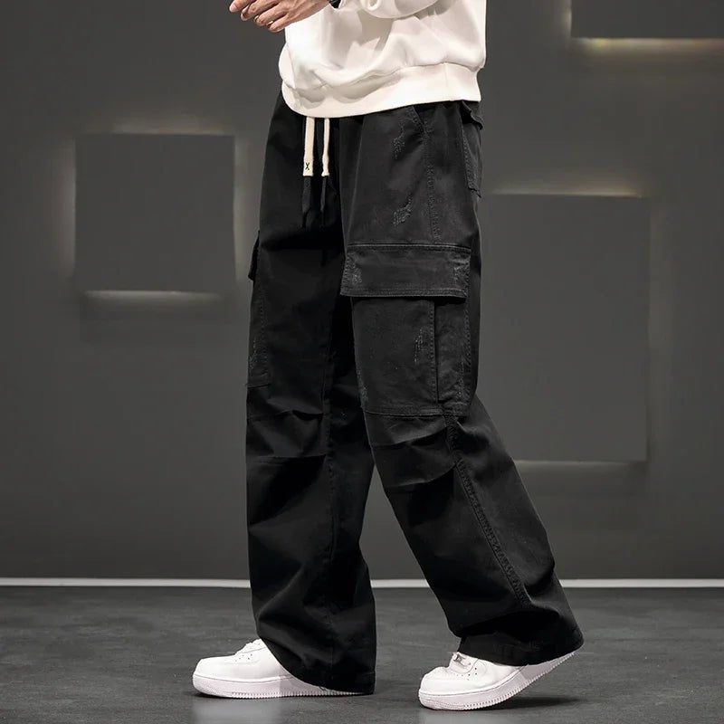 Men's Cargo Trousers Multiple Pockets Straight Leg - Black