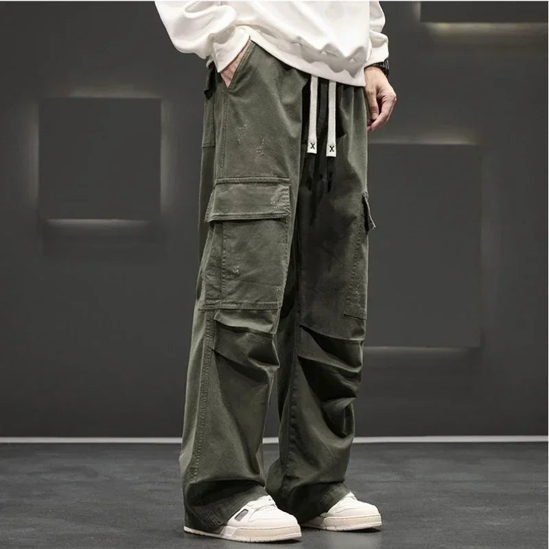 Men's Cargo Trousers Multiple Pockets Straight Leg