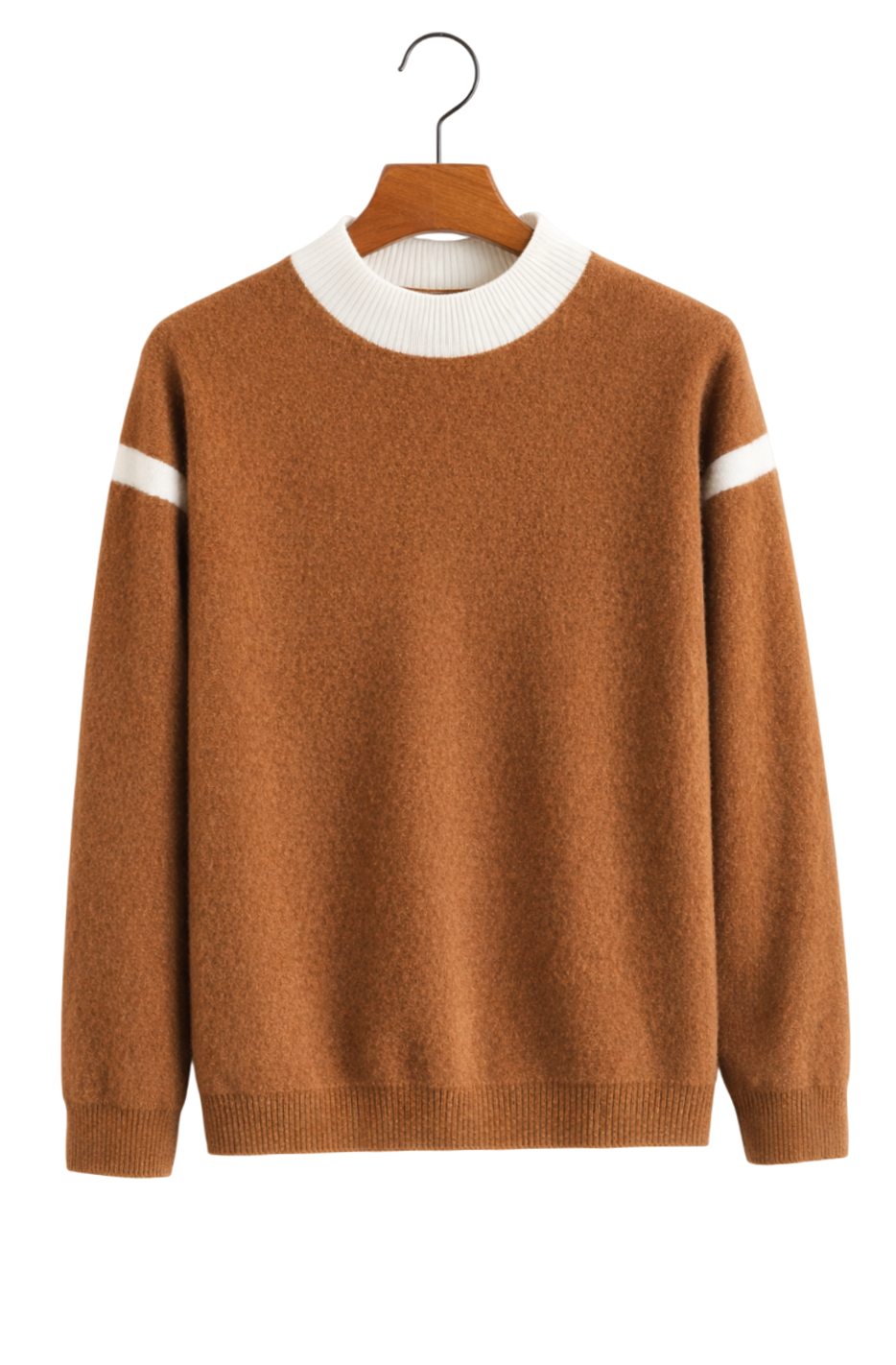 Men's Cashmere Crewneck Jumper Ribbed-Trim Relaxed Fit - Desert Camel