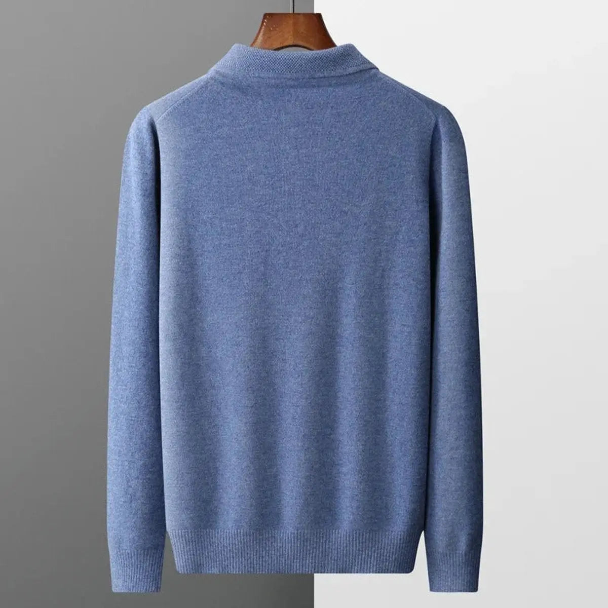 Men's Cashmere Polo Knit Sweater Long Sleeve Button Collar Jumper