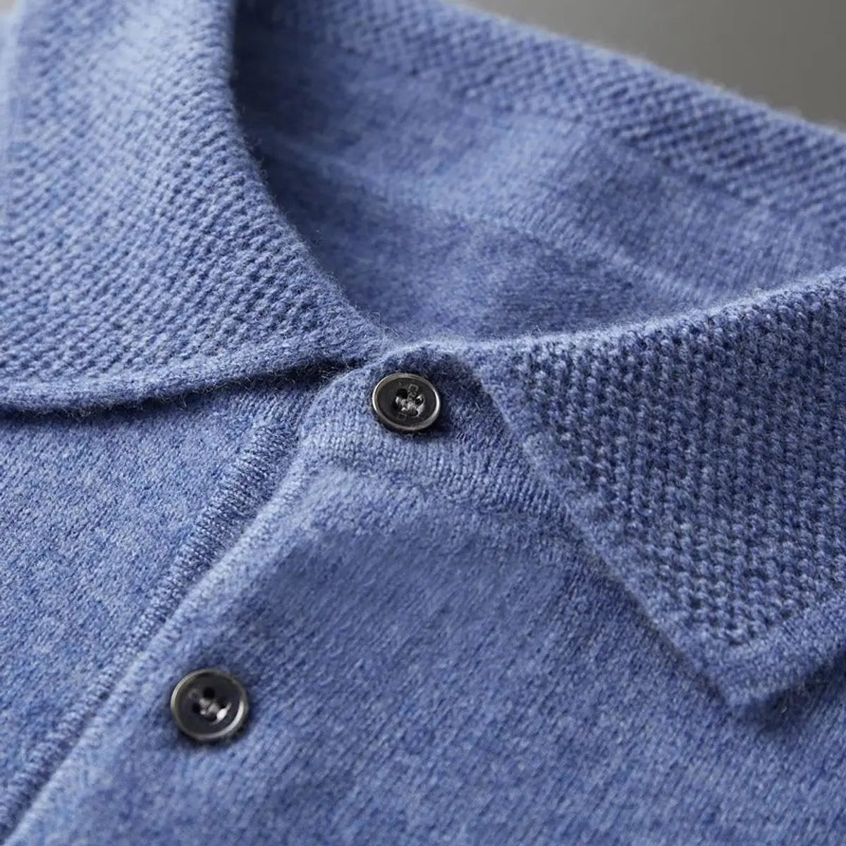 Men's Cashmere Polo Knit Sweater Long Sleeve Button Collar Jumper