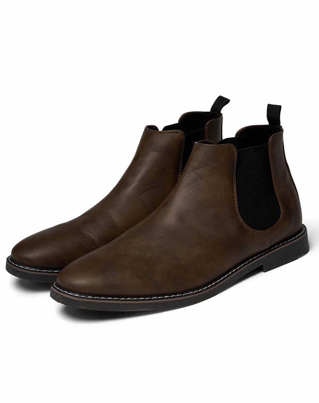 Men's Chelsea Boots Slip-On Leather-Finish Rubber-Sole - Dark Brown