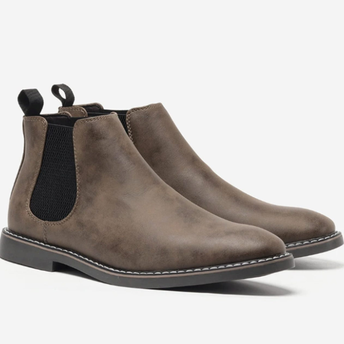 Men's Chelsea Boots Slip-On Leather-Finish Rubber-Sole