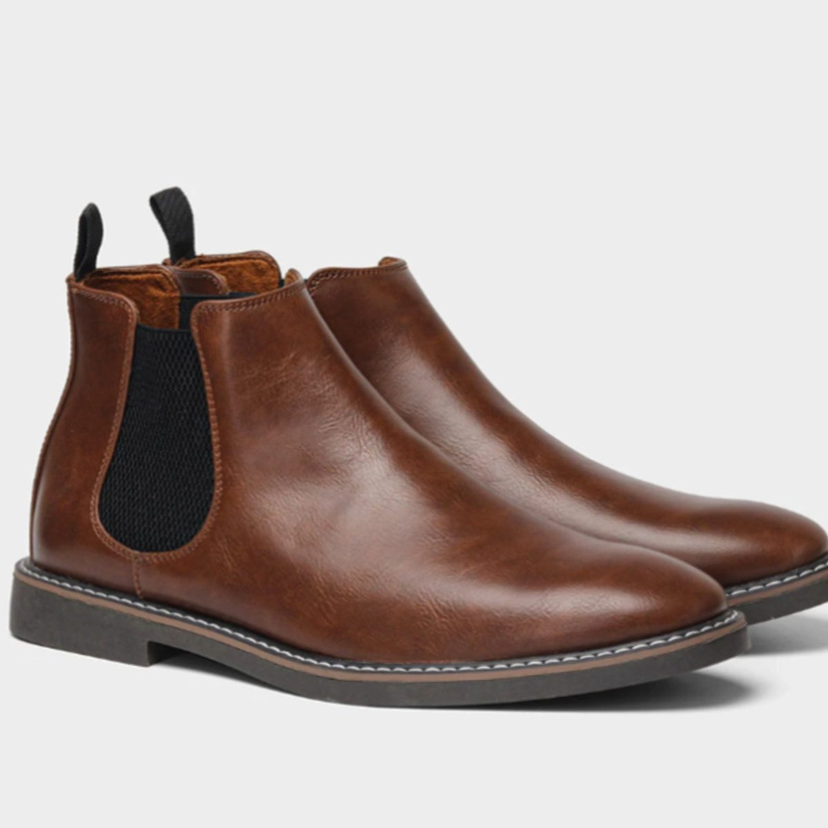 Men's Chelsea Boots Slip-On Leather-Finish Rubber-Sole - Sand