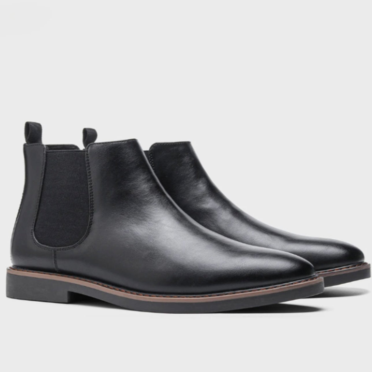 Men's Chelsea Boots Slip-On Leather-Finish Rubber-Sole - Black