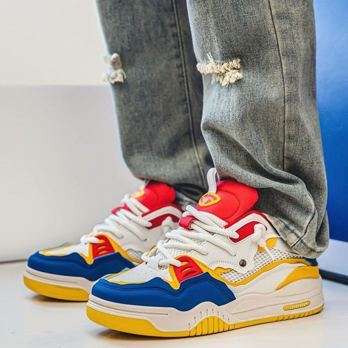 Men's Chunky Low-Top Lace-Up Casual Trainers - Yellow
