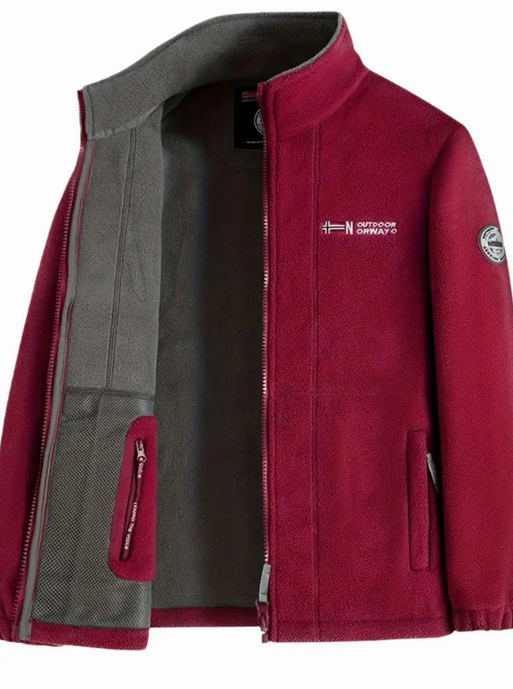 Men's Classic Full-Zip Outdoor Fleece Jacket Stand Collar - Red