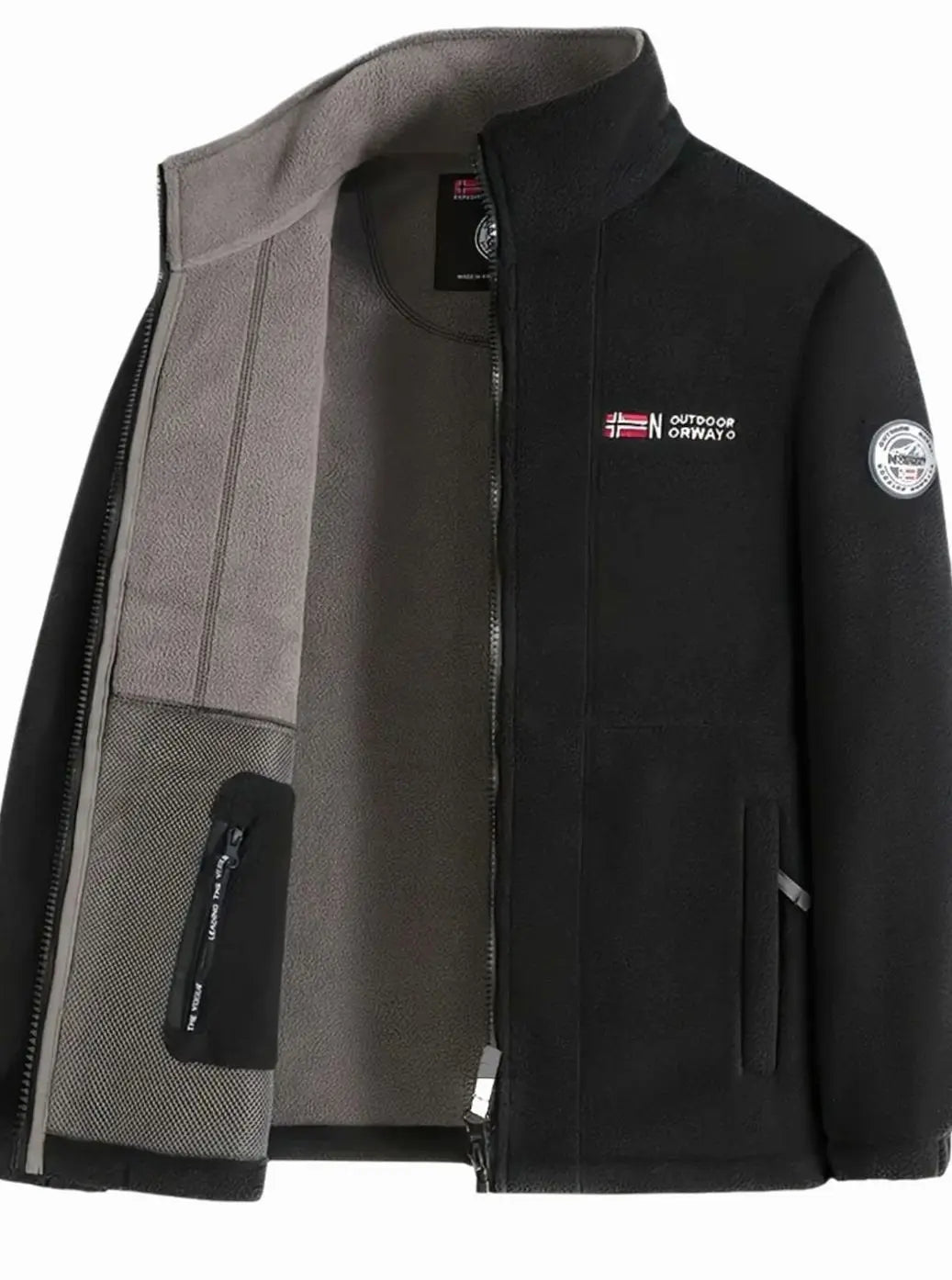 Men's Classic Full-Zip Outdoor Fleece Jacket Stand Collar - Black