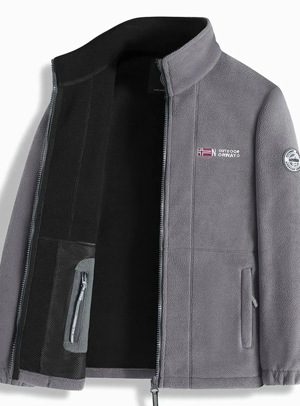 Men's Classic Full-Zip Outdoor Fleece Jacket Stand Collar - Grey