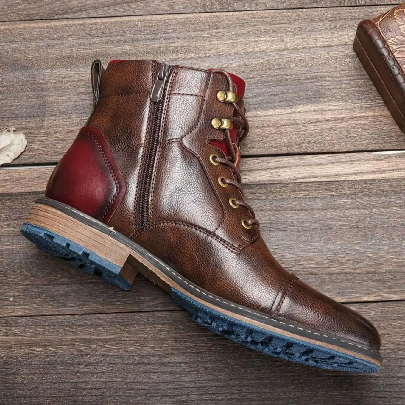 Men's Classic Zip Lace-Up Leather-Look Ankle Boots