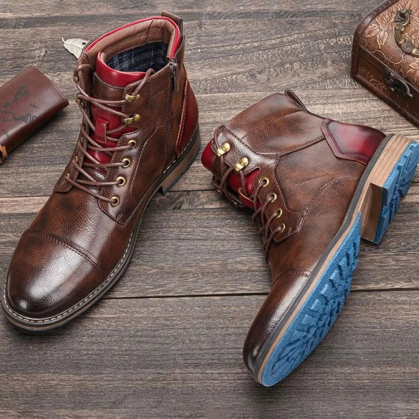 Men's Classic Zip Lace-Up Leather-Look Ankle Boots