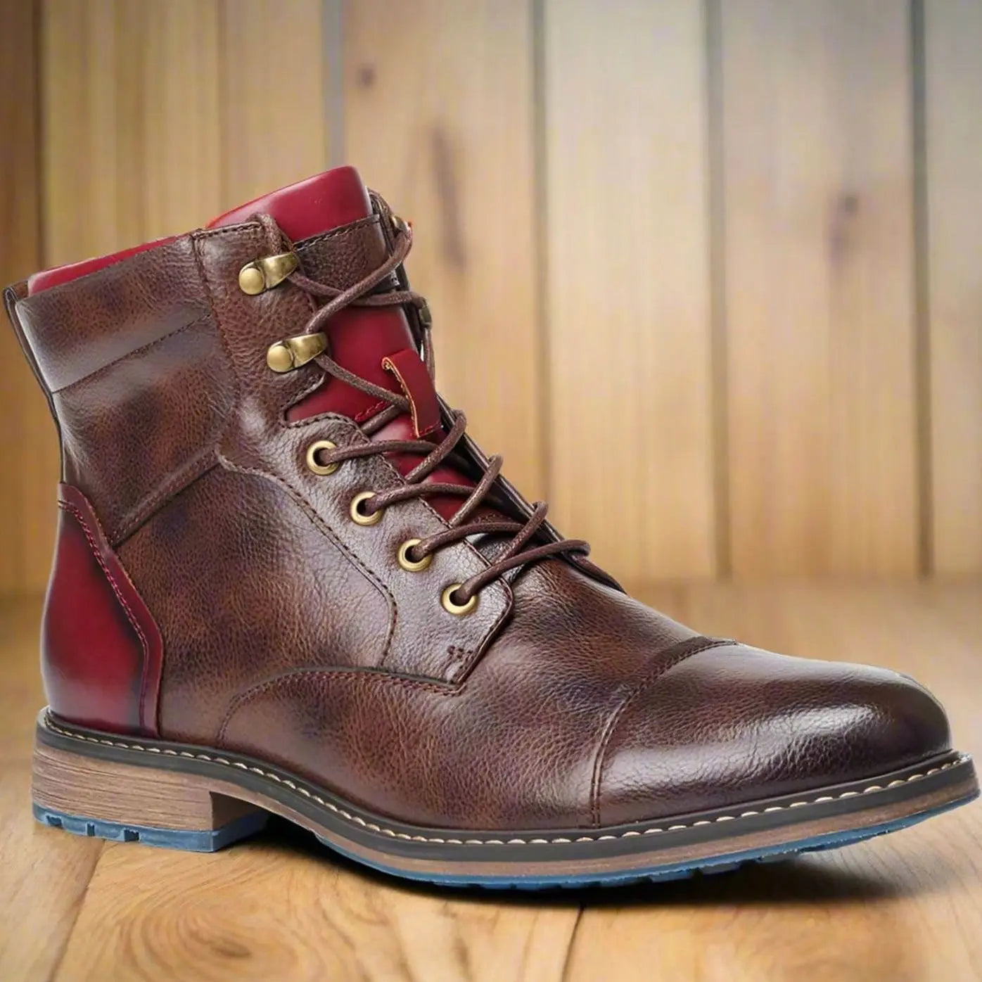 Men's Classic Zip Lace-Up Leather-Look Ankle Boots