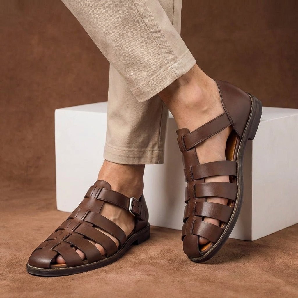 Men's Closed Toe Fisherman Sandals Buckle Strap Leather - Dark Brown