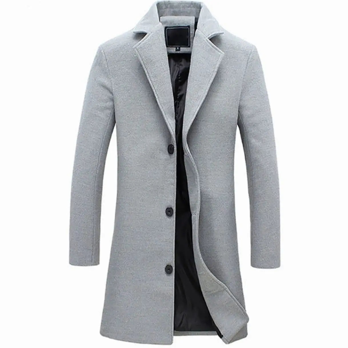 Men's Cold Weather Tailored Wool-Blend Long Trench Coat - Grey