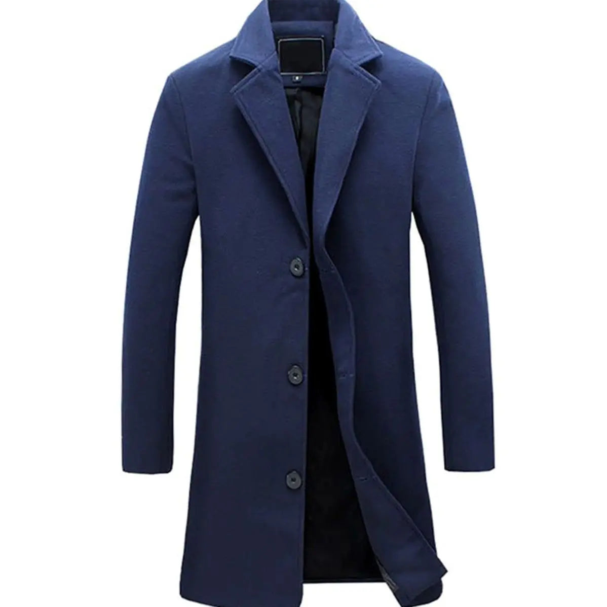 Men's Cold Weather Tailored Wool-Blend Long Trench Coat - Navy Blue
