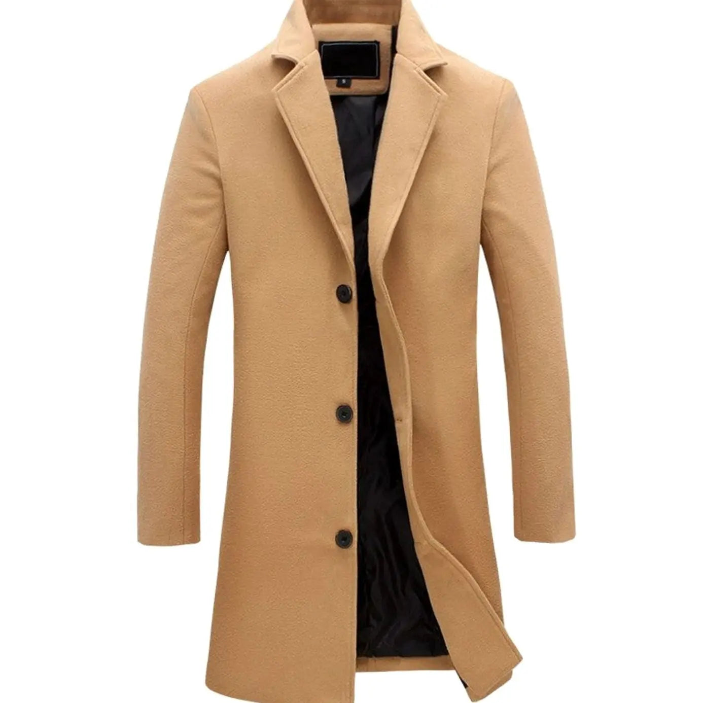 Men's Cold Weather Tailored Wool-Blend Long Trench Coat - Khaki