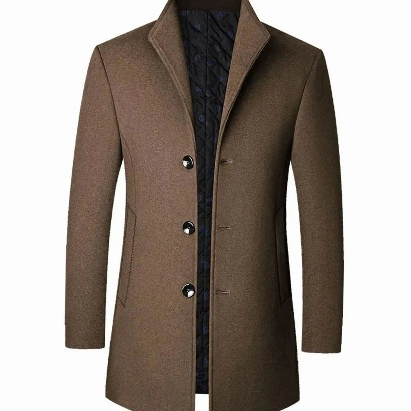Men's Cold Weather Tailored Wool-Blend Overcoat - Brown