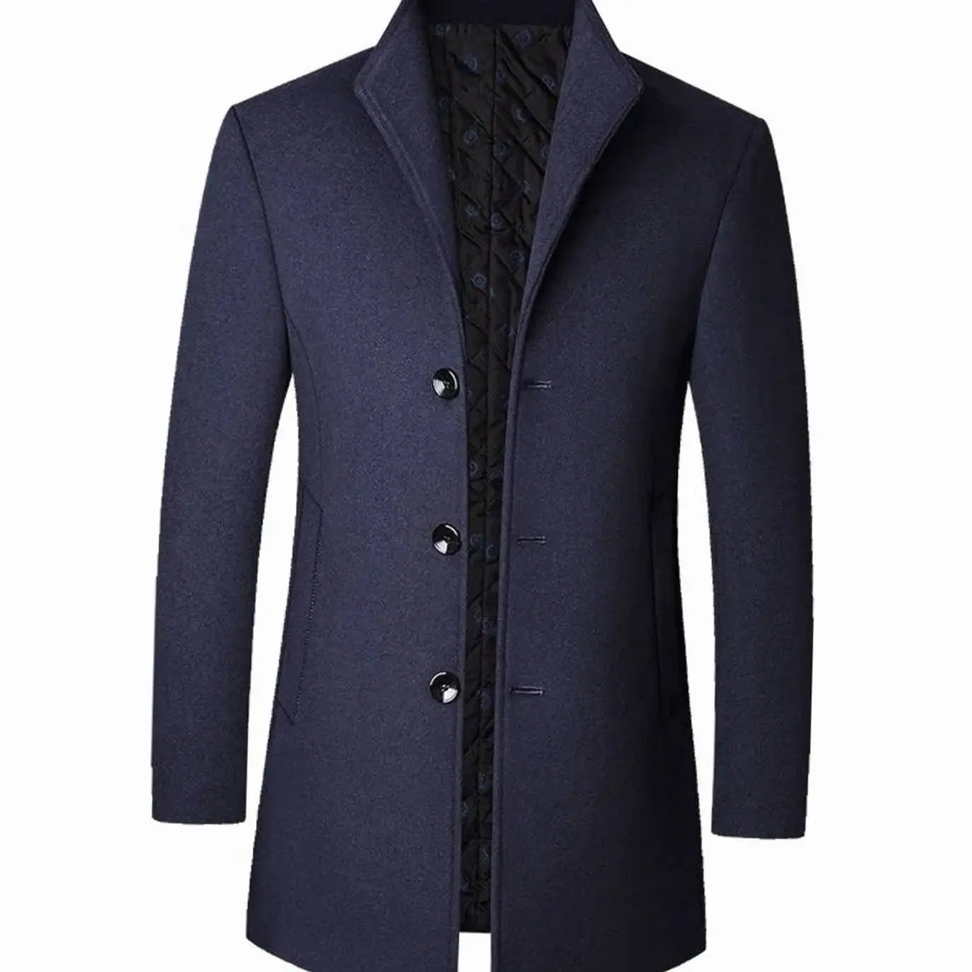 Men's Cold Weather Tailored Wool-Blend Overcoat - Navy Blue