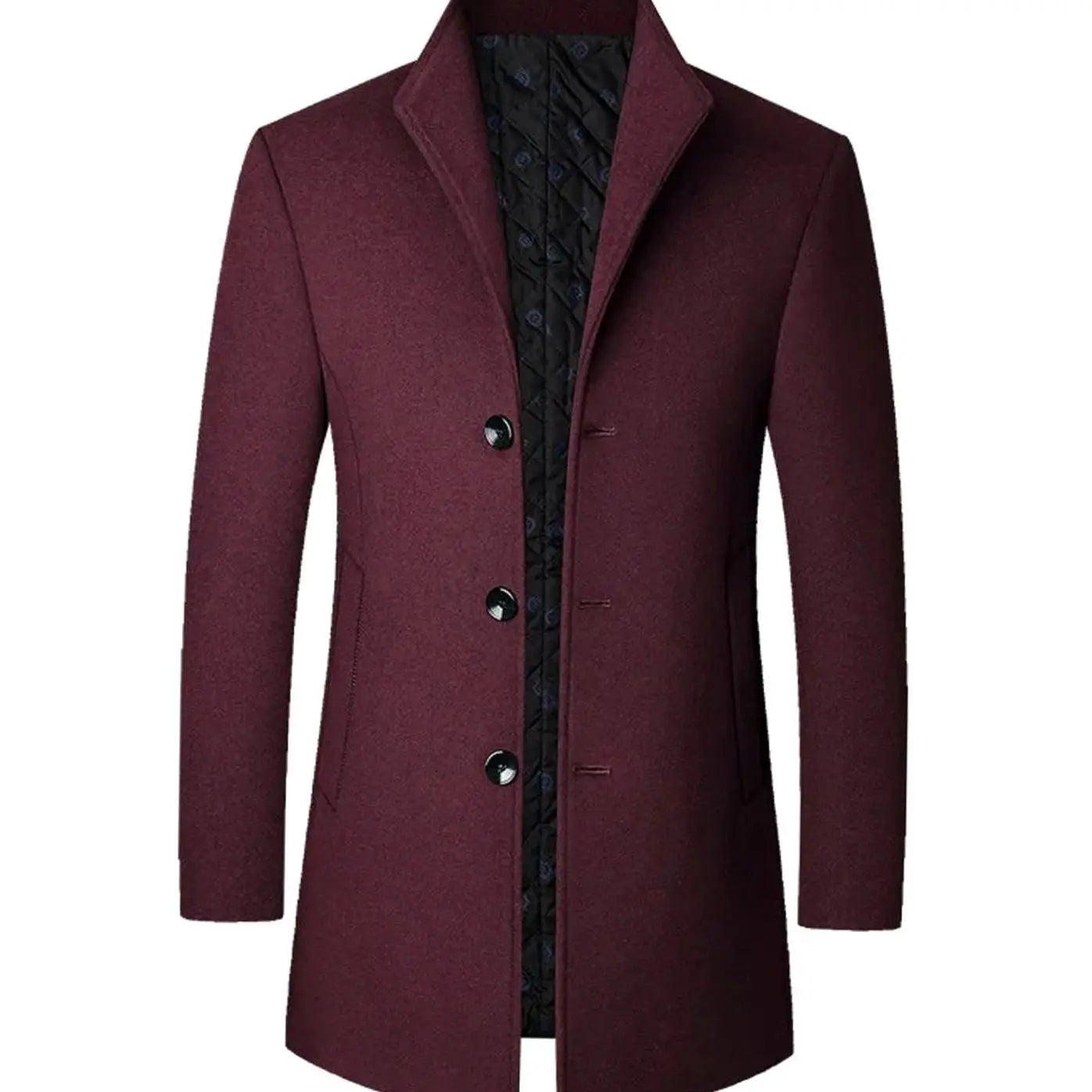 Men's Cold Weather Tailored Wool-Blend Overcoat - Burgundy