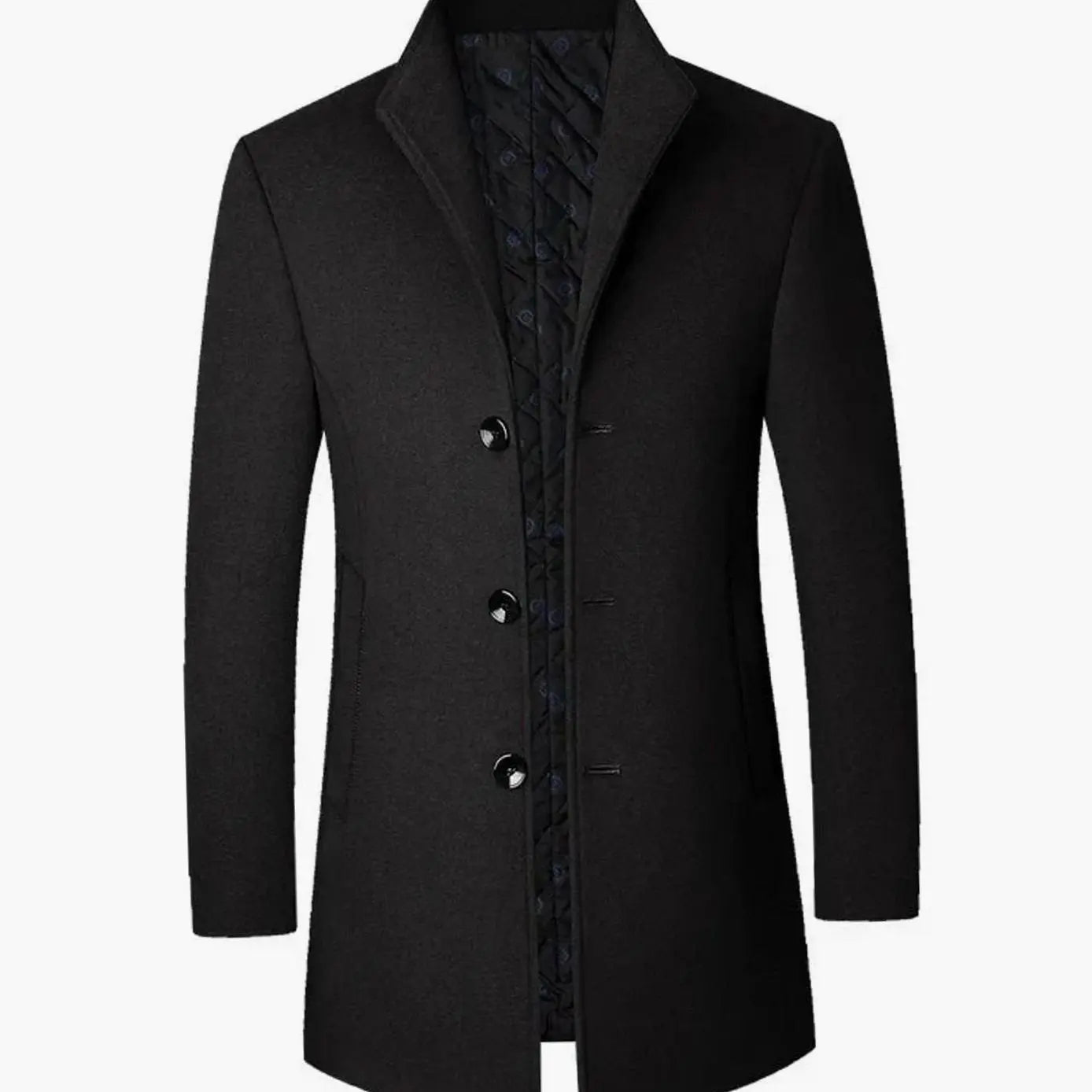 Men's Cold Weather Tailored Wool-Blend Overcoat - Black