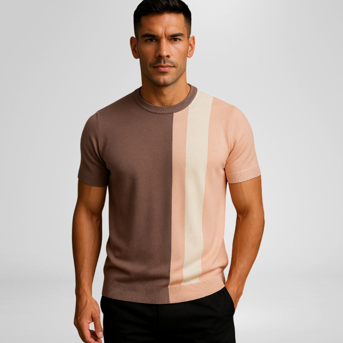 Men's Colour-Block Short-Sleeve Crewneck Knit Top