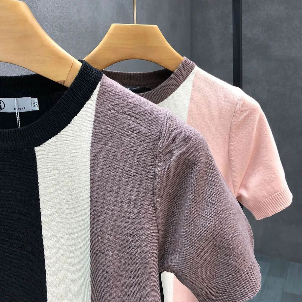 Men's Colour-Block Short-Sleeve Crewneck Knit Top