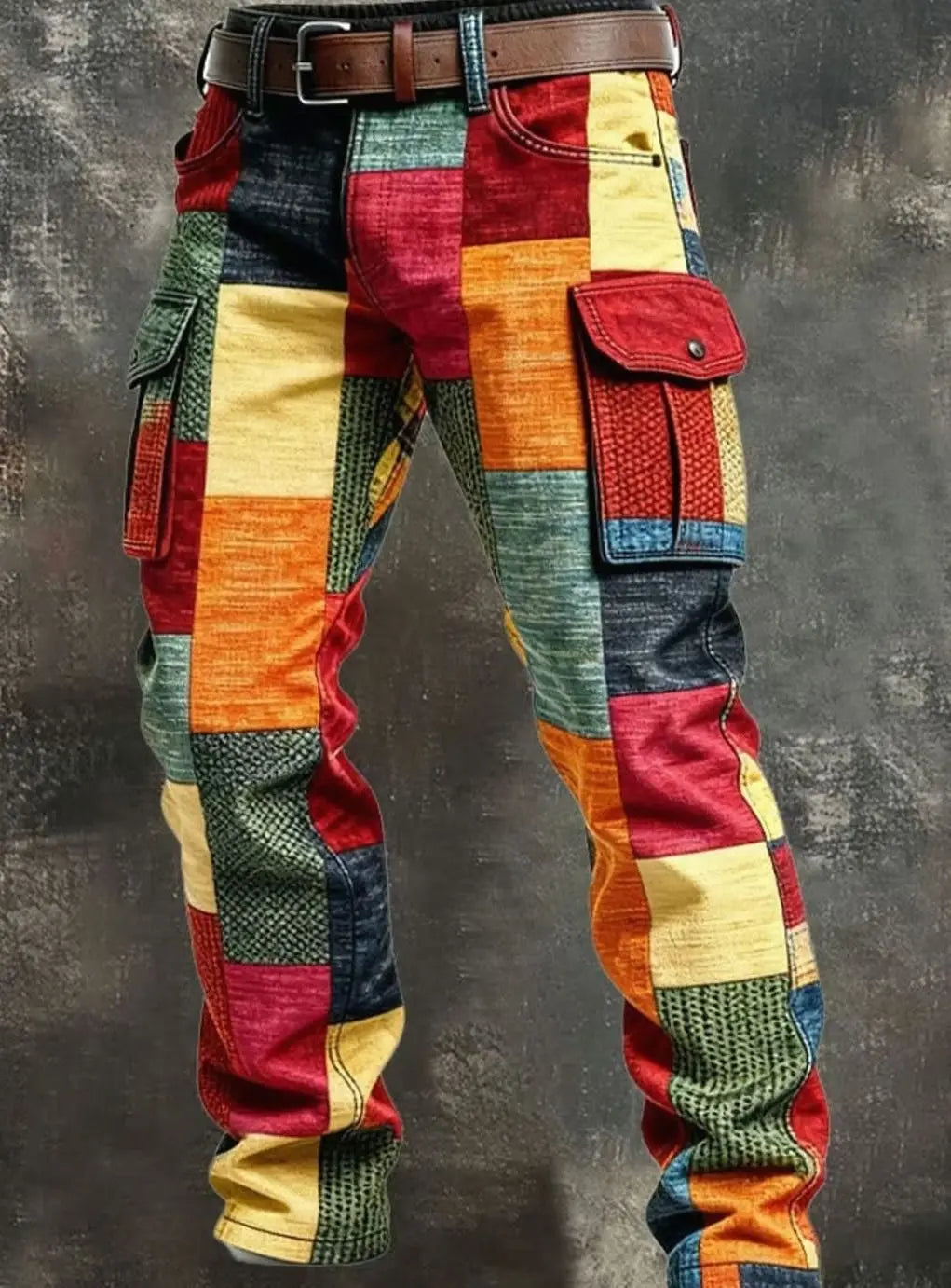 Men's Colourblock Regular-Fit Multi-Pocket Cargo Trousers - Multicolour