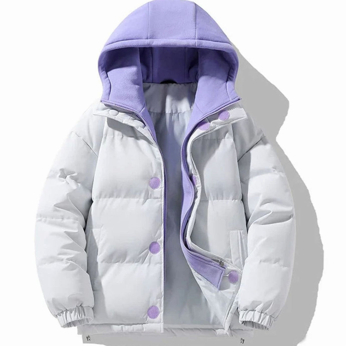 Men's Contrast-Hood Quilted Puffer Jacket - White