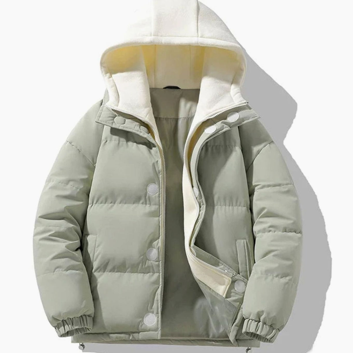 Men's Contrast-Hood Quilted Puffer Jacket - Green