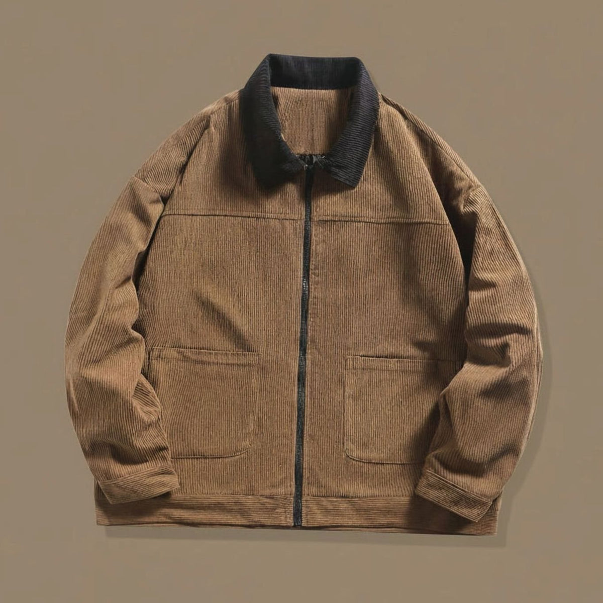 Men's Corduroy Contrast-Collar Full-Zip Harrington Jacket - Khaki