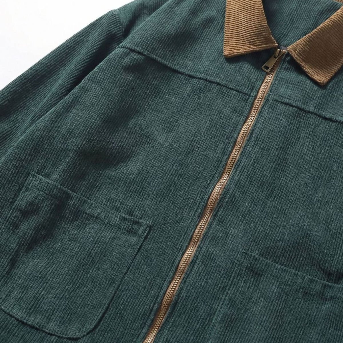 Men's Corduroy Contrast-Collar Full-Zip Harrington Jacket