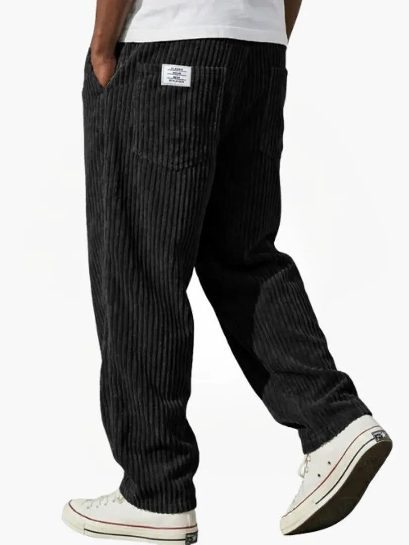 Men's Corduroy Trousers Relaxed Fit Drawstring - Schwarz