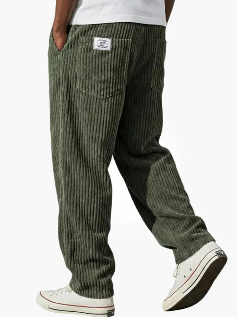 Men's Corduroy Trousers Relaxed Fit Drawstring - Grün