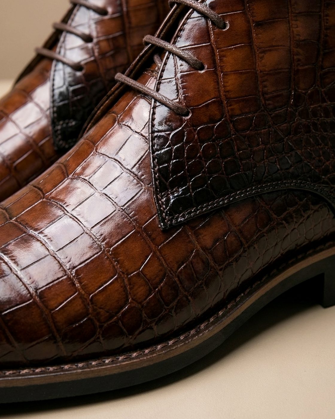 Men's Croc-Embossed Leather Lace-Up Smart Boots
