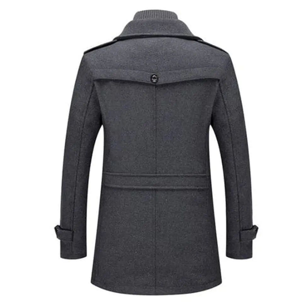 Men's Double-Layer Wool Blend Winter Coat Knit Collar