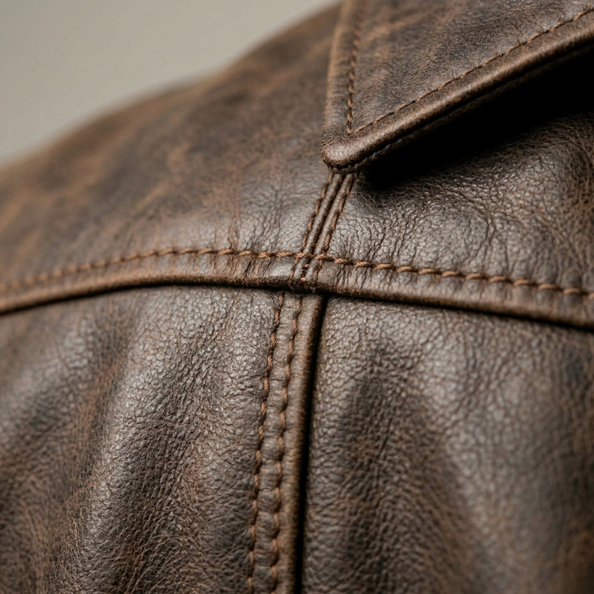 Men's Fitted Full-Zip Leather Jacket Structured Collar