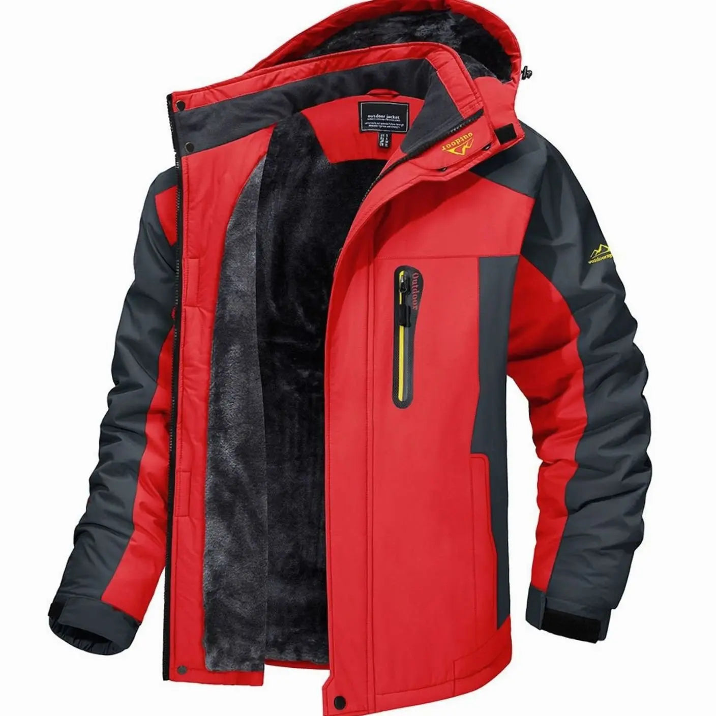 Men's Fleece-Lined Hooded Insulated Winter Jackets - Red