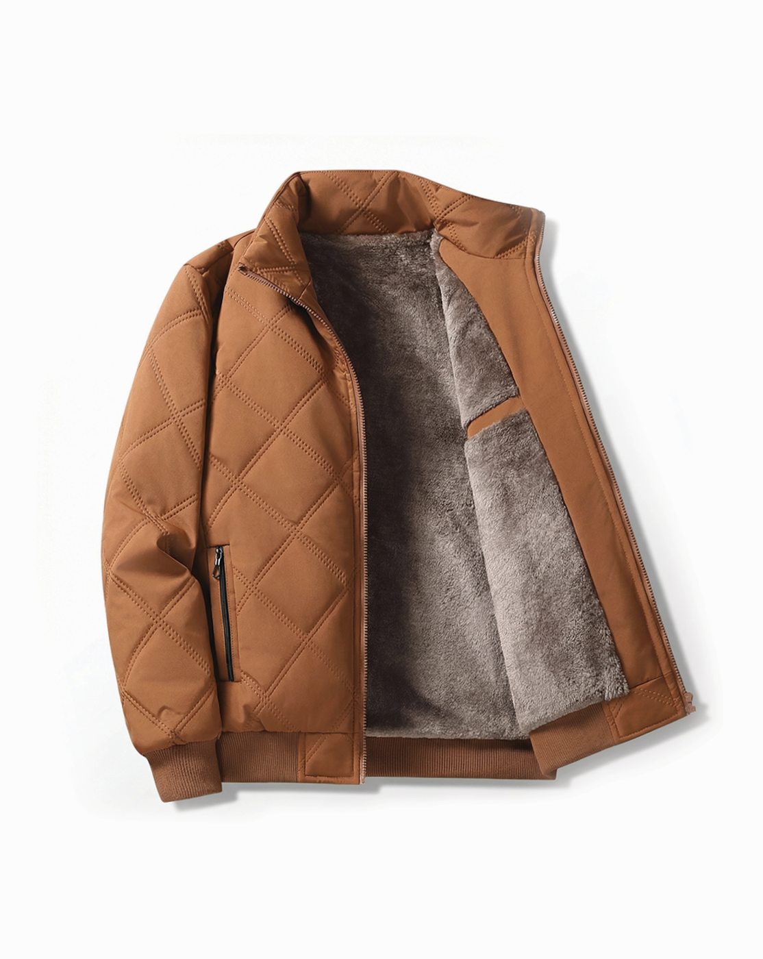 Men's Fleece-Lined Quilted Windproof Winter Jacket - Brown