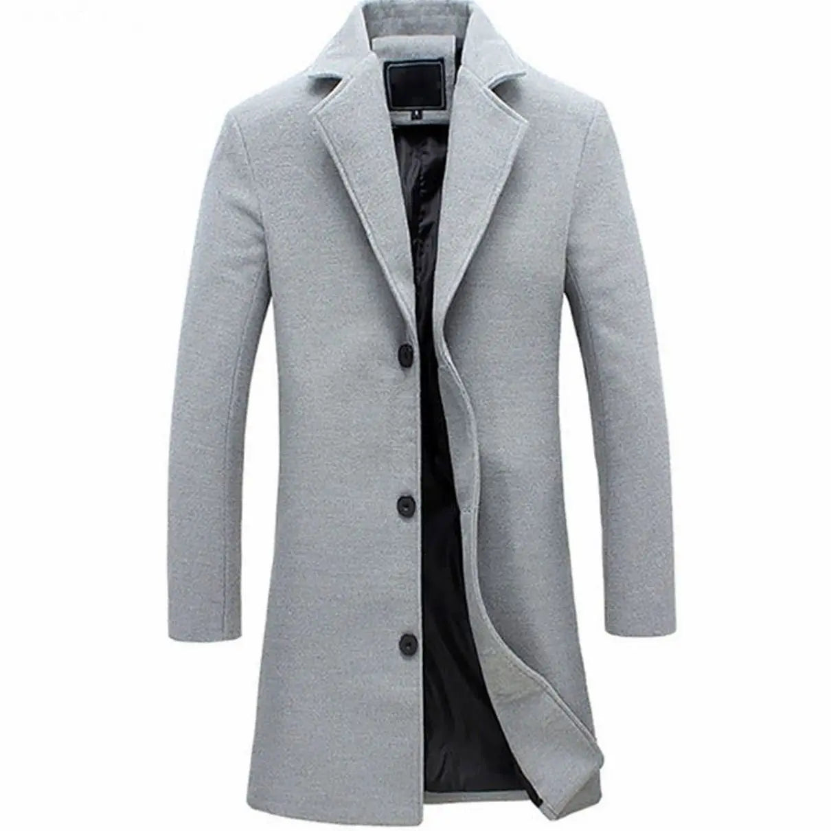 Men's Formal Single-Breasted Long Overcoat Tailored Fit - Grey