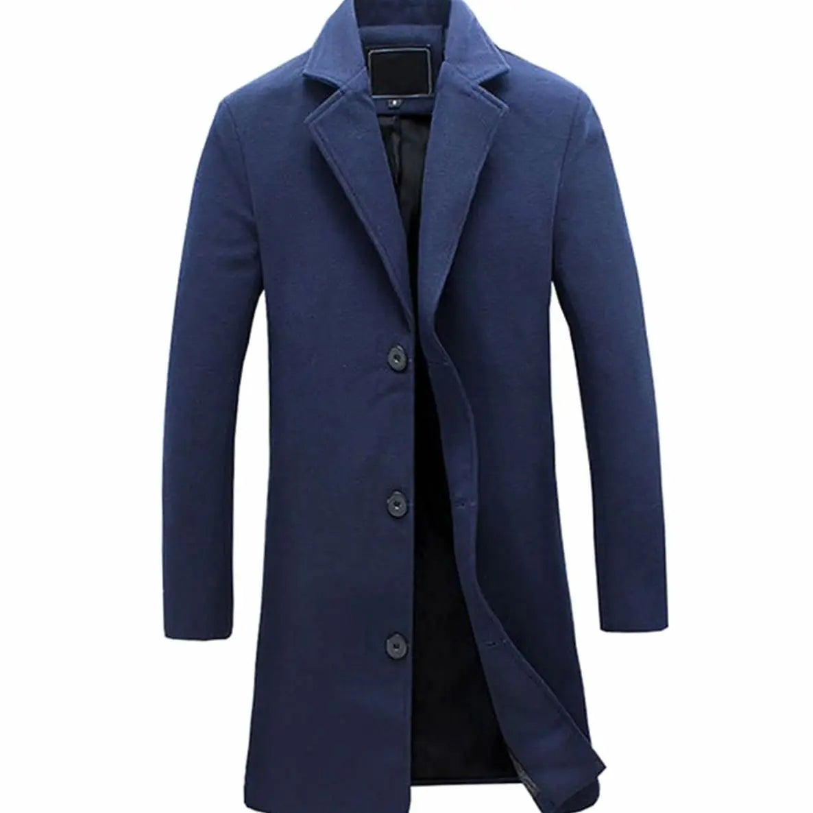 Men's Formal Single-Breasted Long Overcoat Tailored Fit - Navy Blue