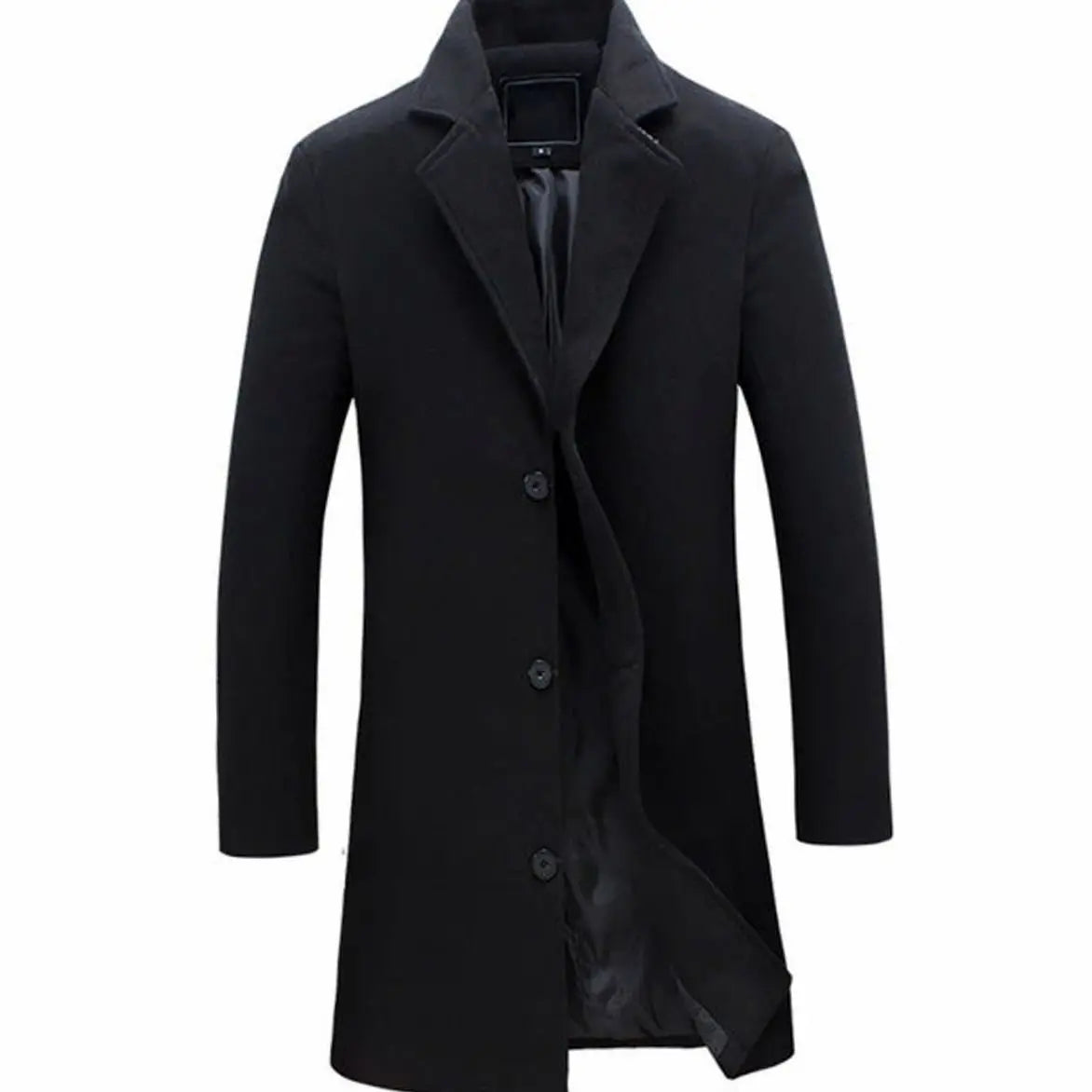 Men's Formal Single-Breasted Long Overcoat Tailored Fit - Black