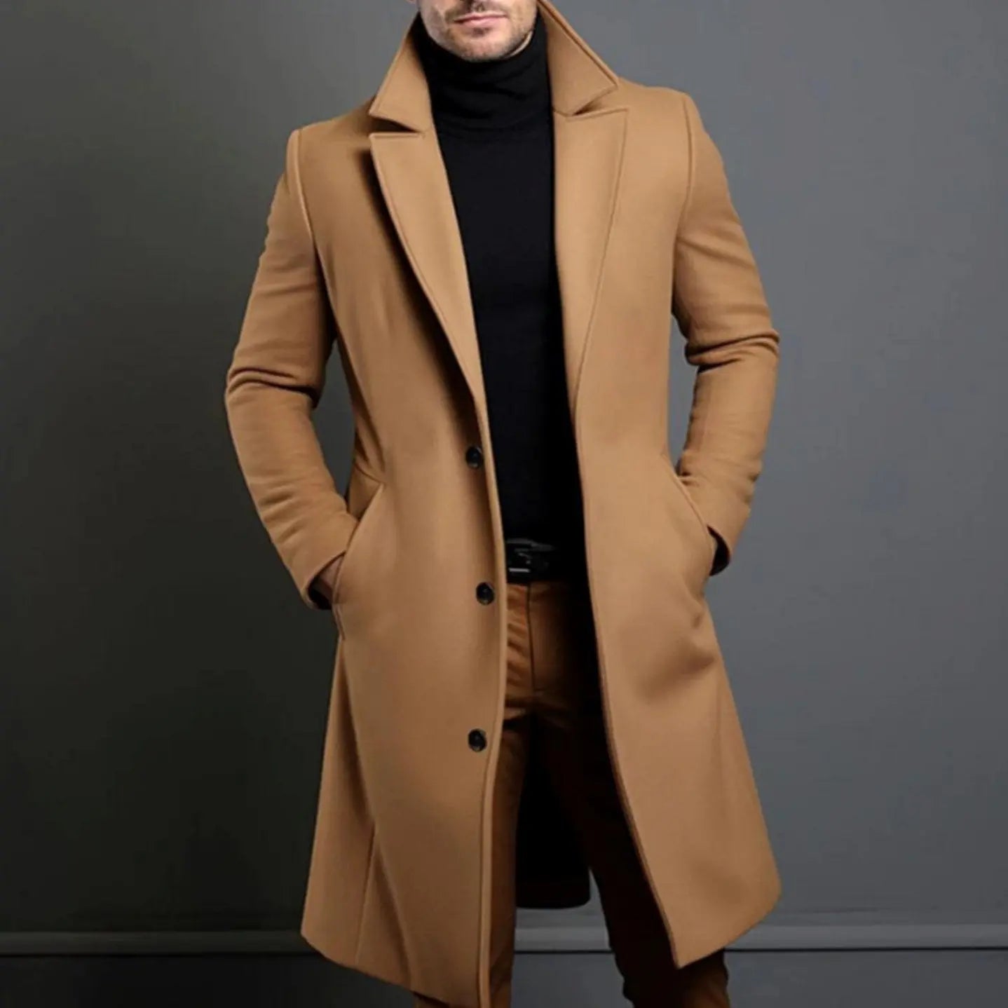 Men's Formal Slim-Fit Single-Breasted Winter Coat - Brown