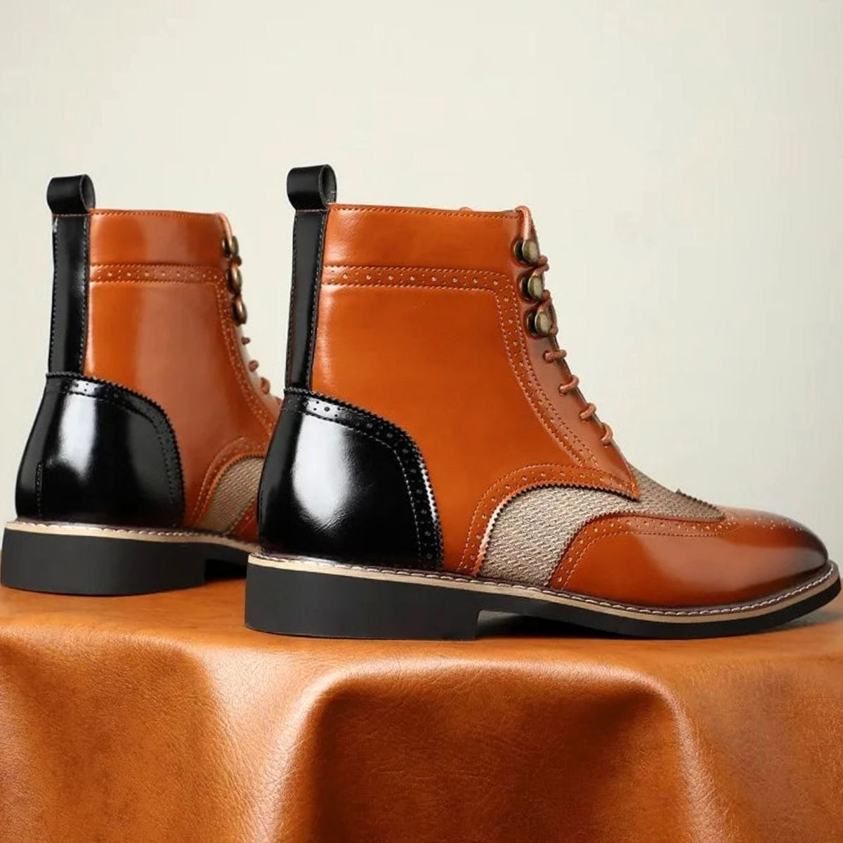 Men's Full-Grain Leather Brogue Lace-Up Ankle Boots