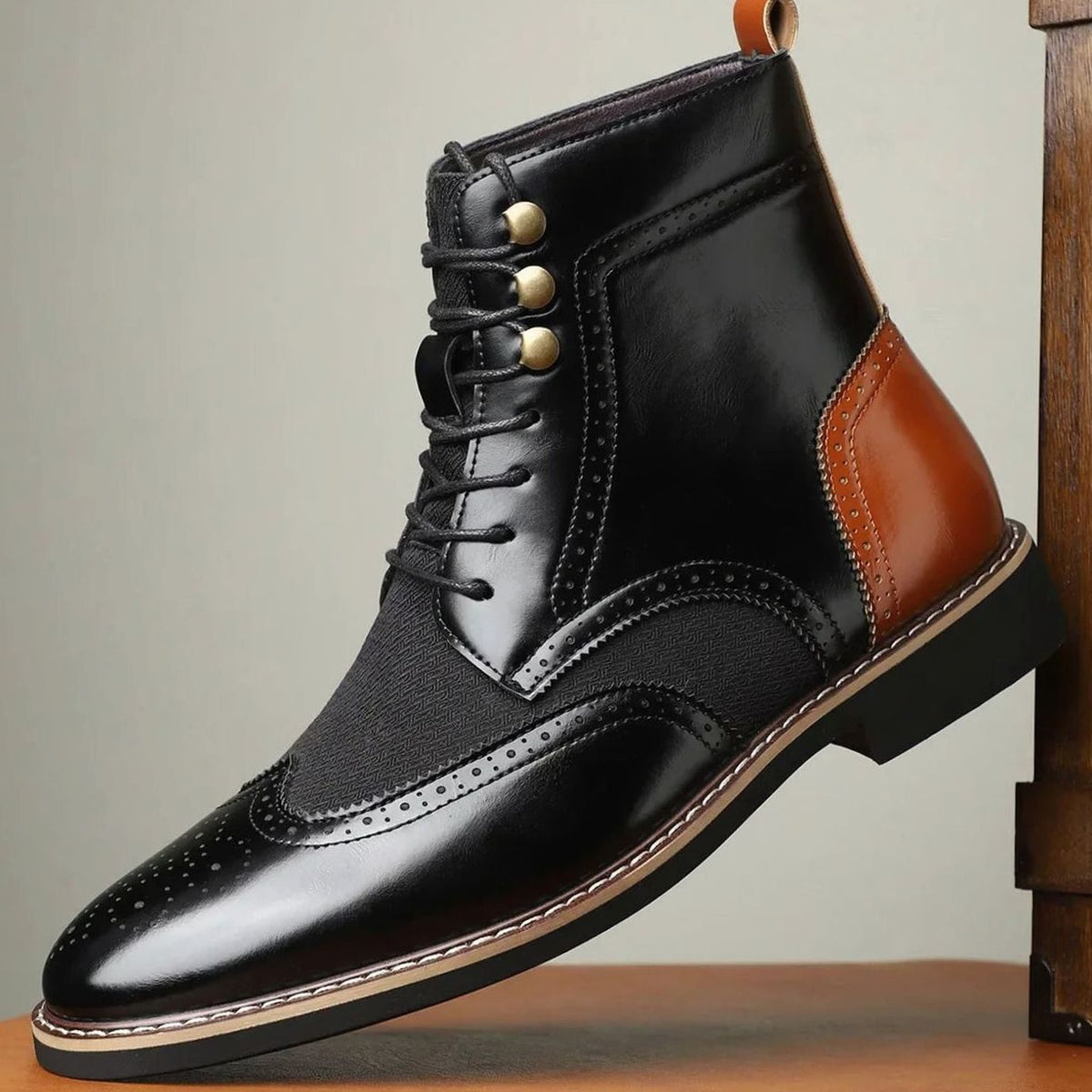 Men's Full-Grain Leather Brogue Lace-Up Ankle Boots
