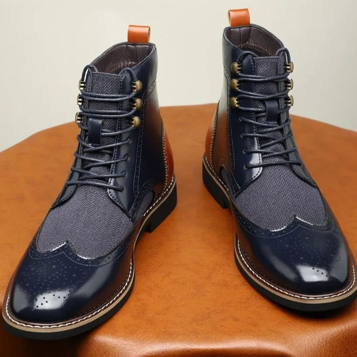 Men's Full-Grain Leather Brogue Lace-Up Ankle Boots