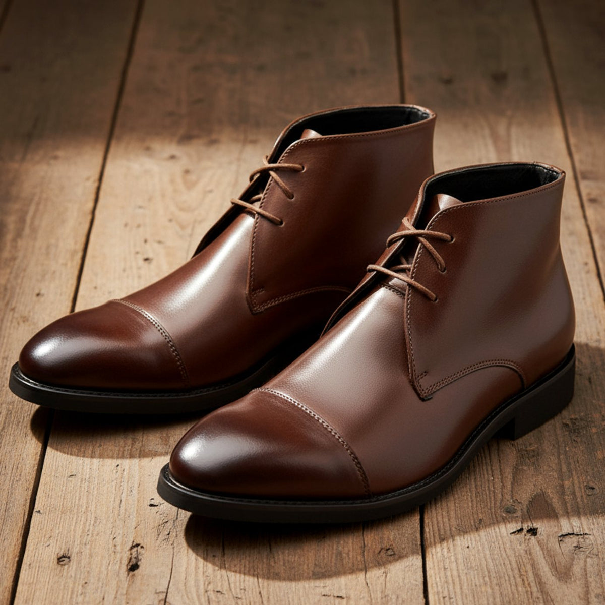 Men's Full-Grain Leather Cap-Toe Chukka Boots