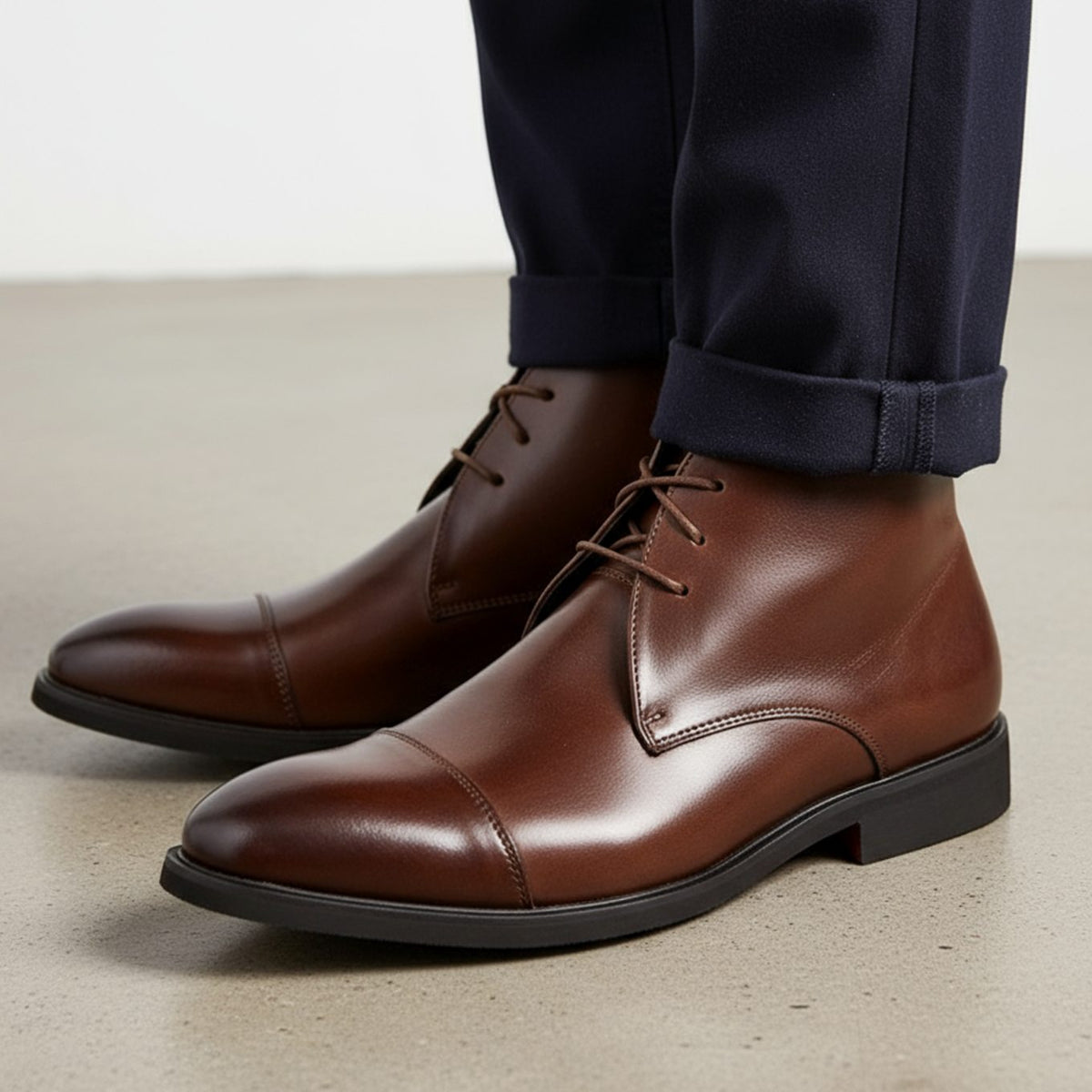 Men's Full-Grain Leather Cap-Toe Chukka Boots