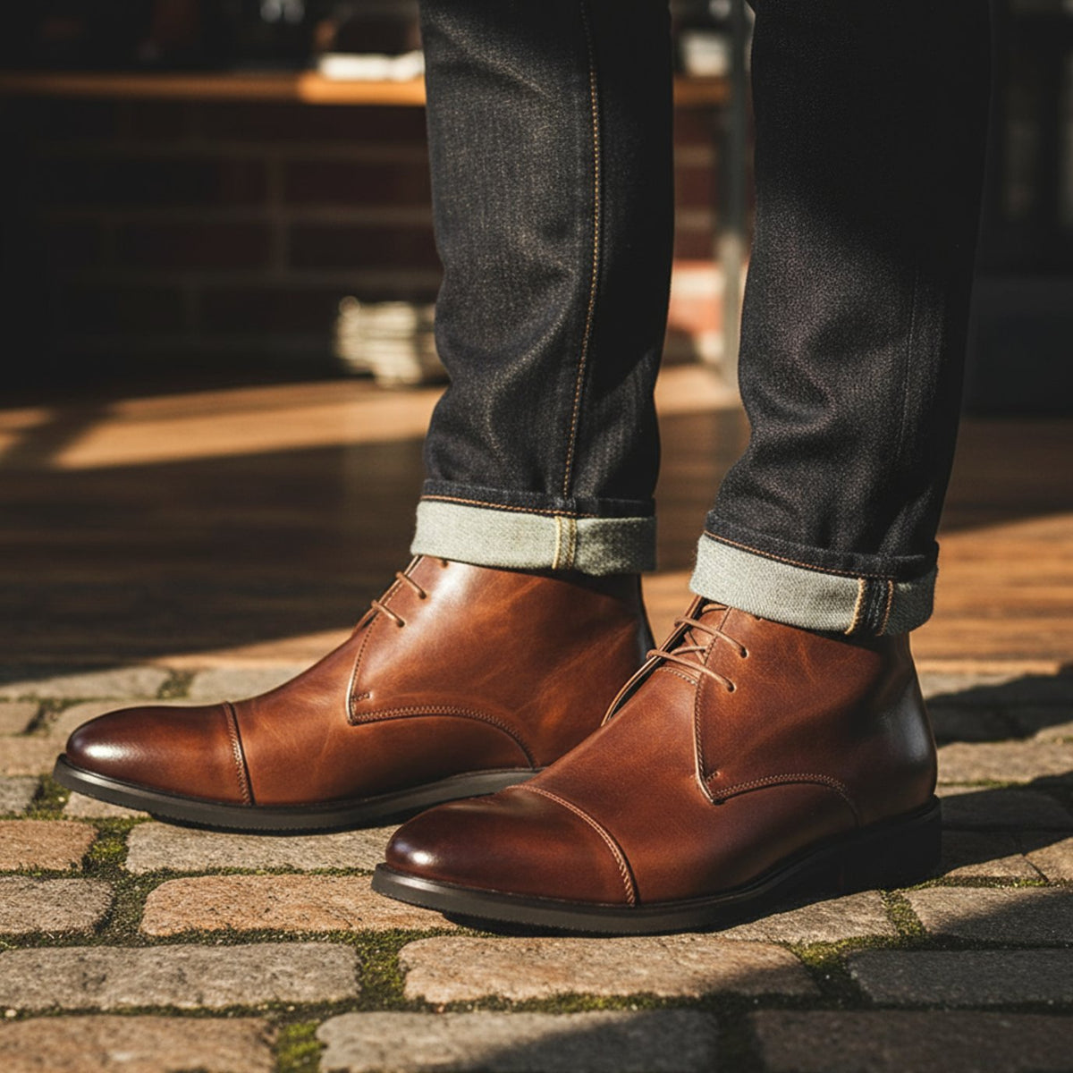 Men's Full-Grain Leather Cap-Toe Chukka Boots