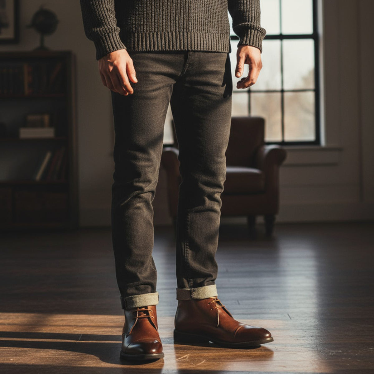 Men's Full-Grain Leather Cap-Toe Chukka Boots