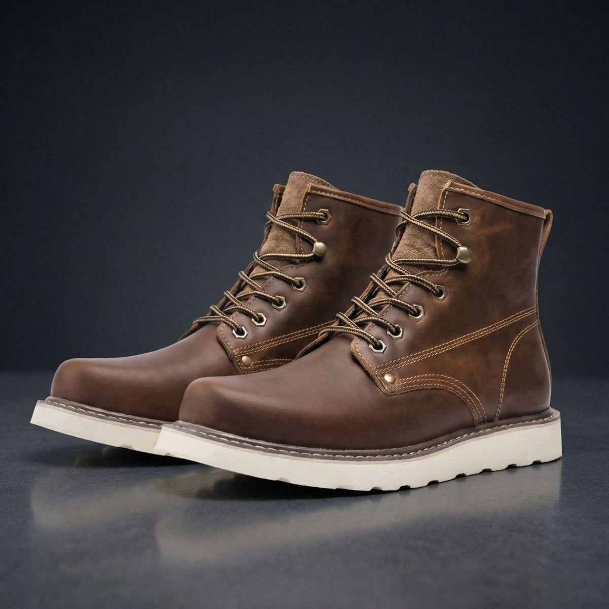 Men's Full-Grain Leather Lace-Up Ankle Boots - Dark Brown